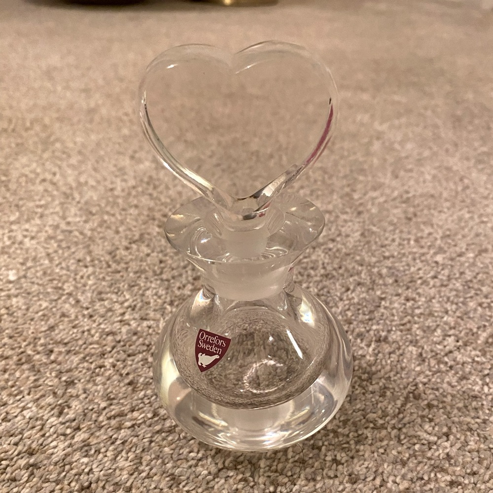 Orrefors Sweden Heavy Lead Crystal Perfume Decanter with Heart-Shaped Stopper